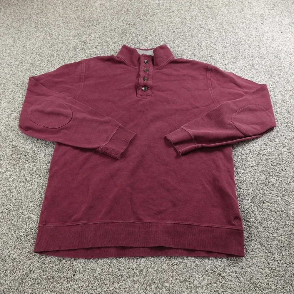 Brooks Brothers Sweatshirt Mens XL Red Rugby Mock Henley Sweater Elbow Patch Top